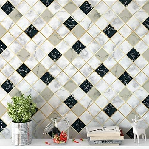 Papel De Parede Adesivo Autocolante Lavável Mármore Pedra Preta e Branca Azulejo Cozinha Banheiro 3