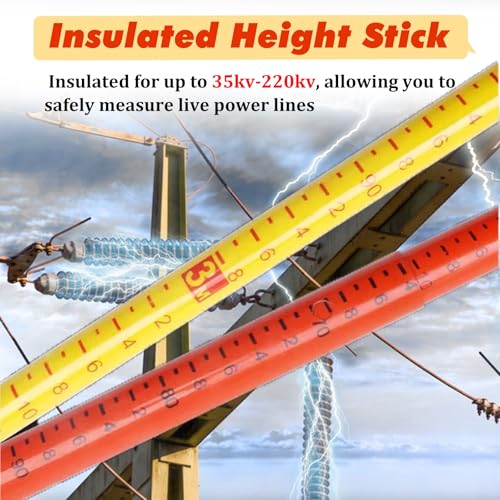 High Voltage Epoxy Resin Height Measuring Pole Stick for Linemen & Telecom Workers - 19.7ft/6m with Durable Carrying Bag (Yellow) - Essential Surveying Equipment