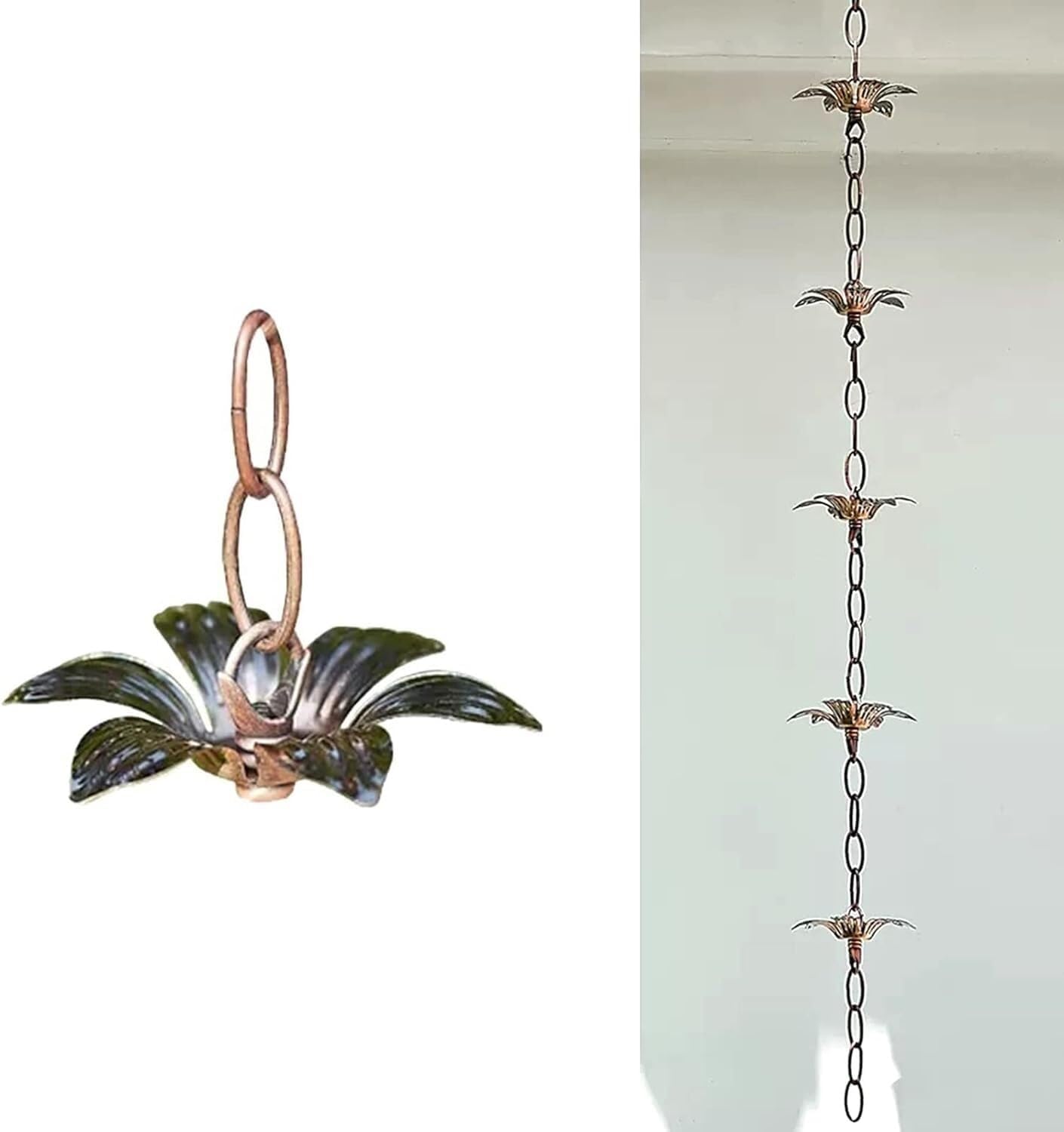 Rain Chain Petals Rain Chain for Outside Garden Decor, Rain Chimes Rainwater Downspouts Chain(Style1,260cm (8.5ft))
