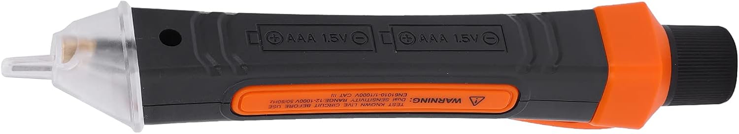 EVTSCAN T-02A Non-Contact Voltage Tester side view showing battery compartment markings