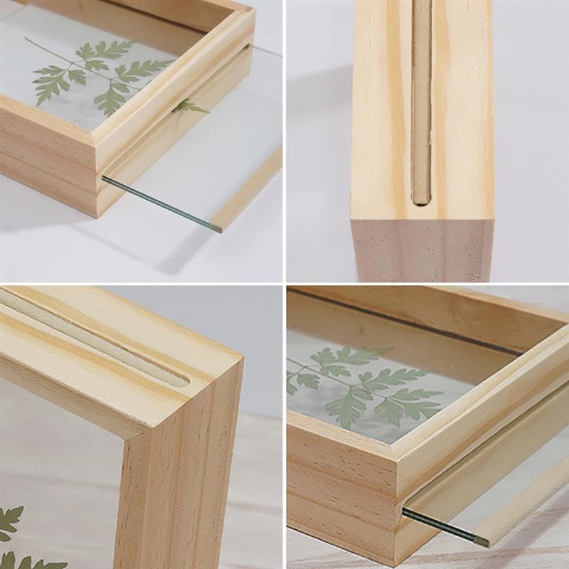 Image of Desi Rang Wooden Rectangular Frame For Wall Decor Table Top Hanging Any Green Or Dry Plant Leaf Picture Photo DIY Gift Home Decoration (Natural,Rec,7.5X5.5Inch,With Dry Leaf)