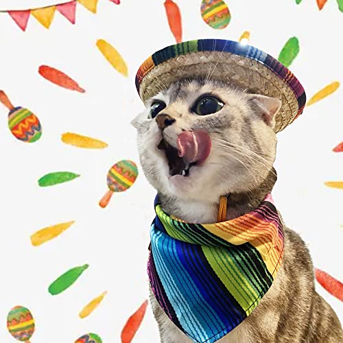 Gallarato 8 Pcs Mexican Dog Costume Multicolor Cinco De Mayo Cat Bandana Mexican Dog Triangle Bib Mexico Dog Sombrero Hat Pet Mustache Decoration For Dog #TOP1
