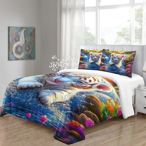 Housse de couette tigre 3D lit super king en microfibre douce avec fermeture éclair invisible
