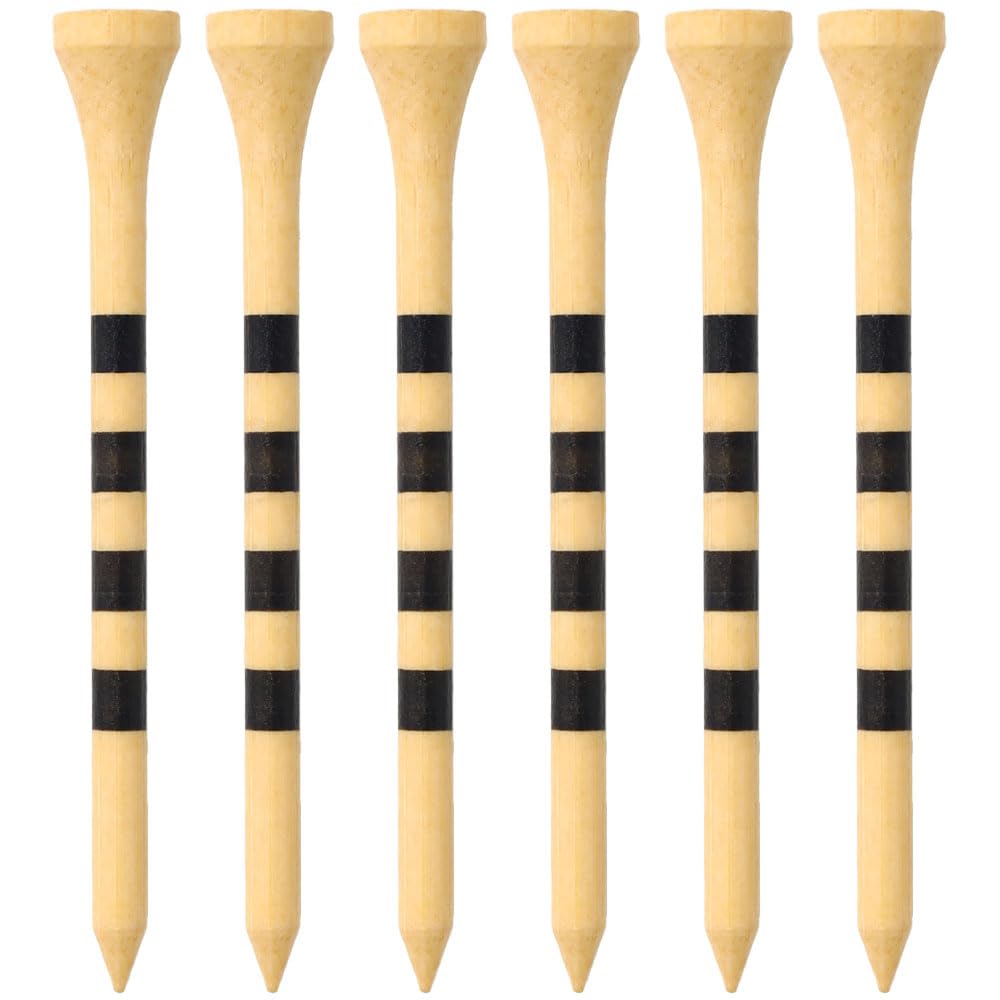 Japard Striped Wooden Golf Tees with Colors, 3 1/4 Inch, 100 Count, Colorful Wood Durable, Gifts for Men Women Black and Wood (3-1/4) (Wood)