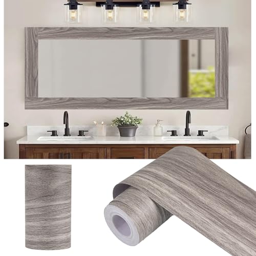 Alened 10M Grey Mirror Border Peel and Stick, Wood Grain Wallpaper Border