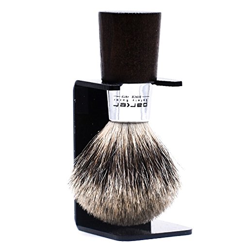 Parker Safety Razor, 100% 3-Band Pure Badger Bristle Walnut And Chrome Handle Handmade Shaving Brush - Brush Stand Included #TOP1