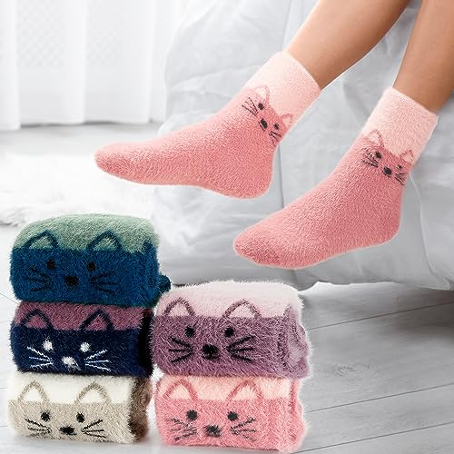 Image of SISOSOCK 5 Pairs Fuzzy Soft Cozy Comfortable Socks for Women, Casual Sleep Comfy Socks, Perfect Warm Winter Gifts for Women