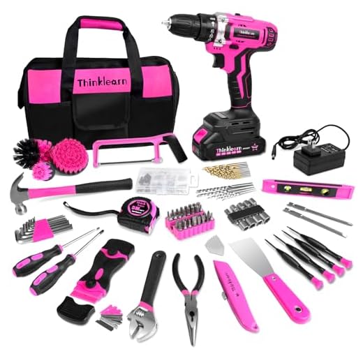 ThinkLearn Tool Kit with 20V Cordless Drill(265in-lbs), Pink Drill Set for Women, Lady's Home Tool Kit for DIY, Daily Repair Tool Set as a Creative Gift with a Large-Capacity Tool Storage Bag