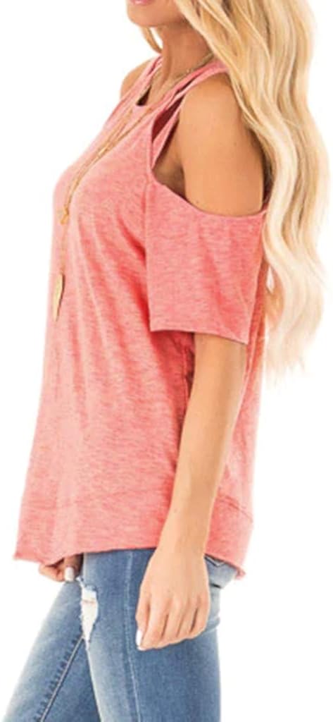 Womens Casual Cold Shoulder Tops Short Sleeve Fancy Sling Shirts Blouse Tops at  Women’s Clothing store