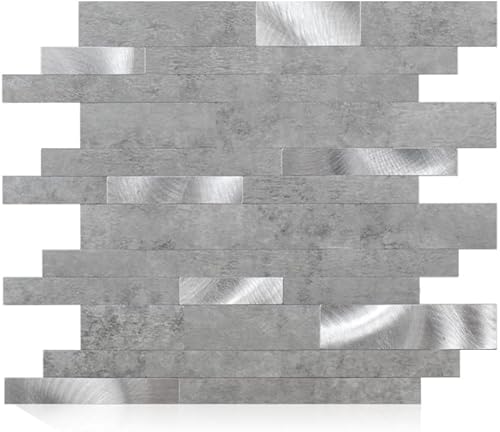 MileSun 10 hojas de azulejos de PVC para salpicaduras, 11.5 x 12 pulgadas, tira adhesiva para cocina, baño, lavandería, cámper, chimenea (cemento