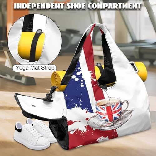 Mens Travel Bag with Shoe Compartment, British Flag Mens Gym Bag with Wet Dry Pocket, Double Zipper, Lightweight Sports Bag for Office Weekend Travel Shopping4
