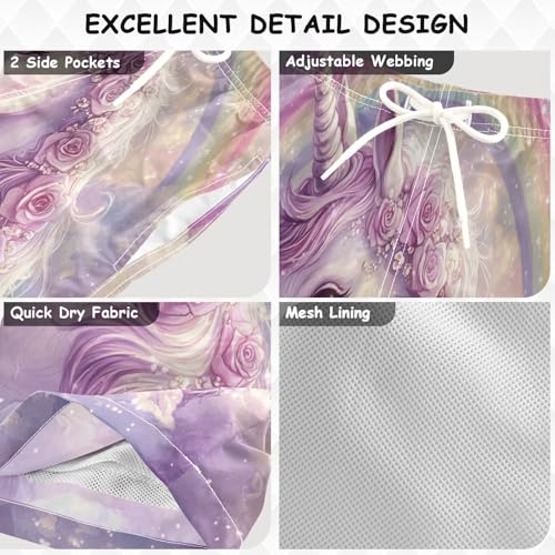 Pigsaly Boys' Swim Board Shorts Purple Cute Unicorn Boy's Swim Trunks Kids Swimwear M3