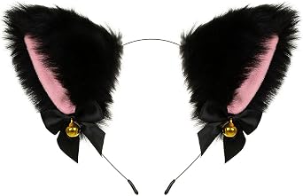 Foeran Animal Faux Fur Cat Dog Ears Headbands with Bells Flexible Hair Accessory Halloween Cosplay Costume Party Dress Girls