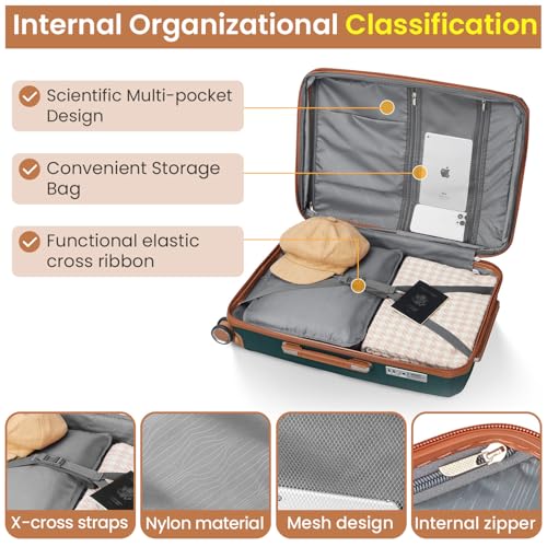 Expandable Lightweight Luggage Set for Travel, Durable and Stylish Suitcases with 360-Degree Spinner Wheels, Army Green, 4 Pieces3