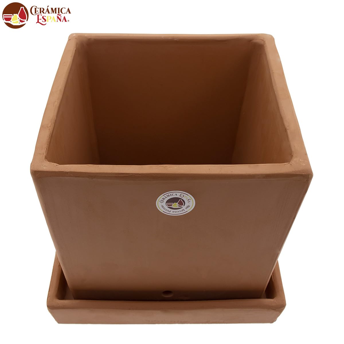 CERÁMICA ESPAÑA | Pots En Argile Rouge | Pots Décoratifs | Pots En Céramique | Pot Extérieur | Pot Intérieur | Pot Carré - Modèle J01 | 25 X 25 X 22 Cm | Assiette Incluse