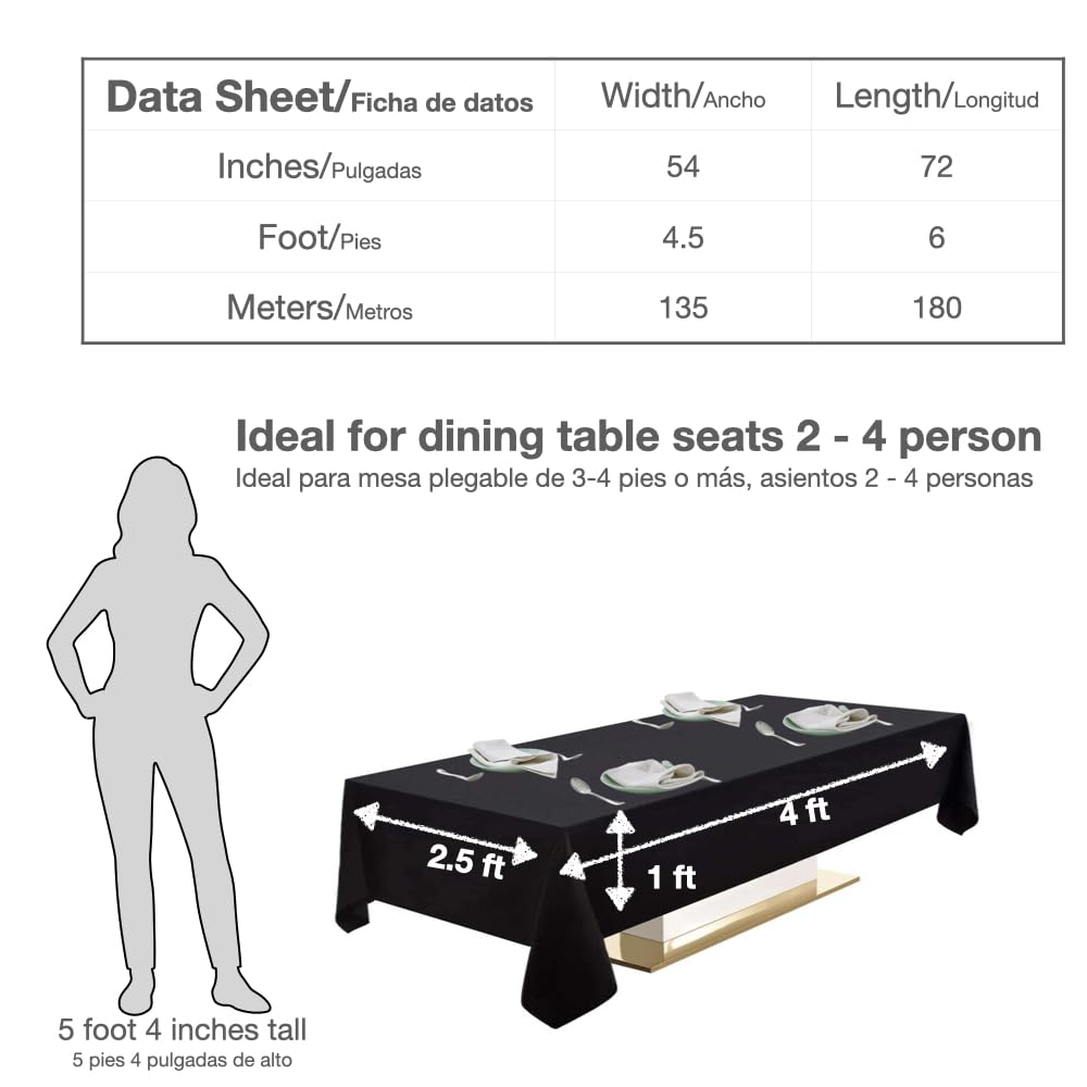 Urby Black Tablecloth for 3-4ft Rectangle Tables That Seats 2-4 Person, Manteles de Mesa De Tela para Fiestas de 2-4 Sillas, Machine Washable Reusable Polyester Table Cloths - Image 4
