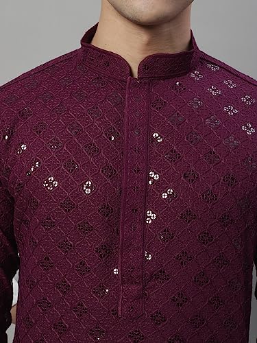 Image of Jompers Purple Chikankari Embroidered and Sequence Men's KURTA. (Purple, 5XL)