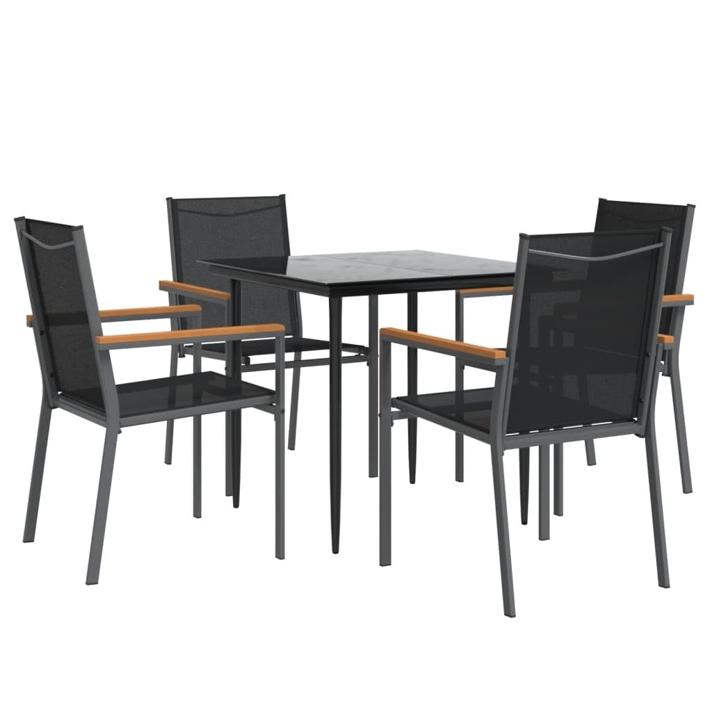 Ensemble à manger de jardin 5 pcs noir résistant aux intempéries