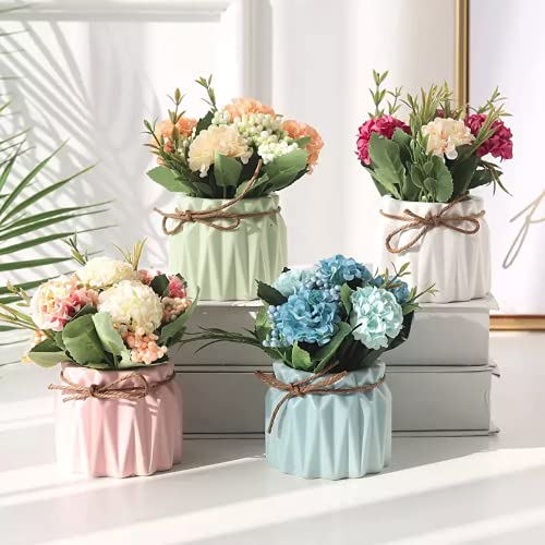 Hisow Fake Hydrangeas With Pot, Mini Hydrangea Artificial Flowers Artificial Plant In Ceramic Vase For Office Desktop Decorations (Pink) Small #TOP3