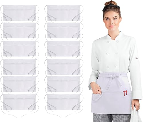 Miniatura 20 de Server Aprons with 3 Pockets, 100% Polyester Waist Apron with Pockets, 24x12 Inche Waitress Apron with Pockets Negro -,Blanco,Azul marino
