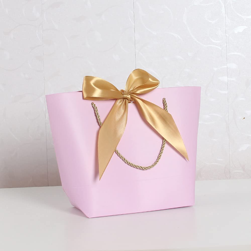 10 sztuk torebek papierowych, torebek na prezenty z wstążkami, 42 x 27 x 30 x 12 cm, torebki na prezenty z uchwytami do pakowania prezentów na urodziny, wesele, imprezę, Boże Narodzenie, dożynki, fioletowe