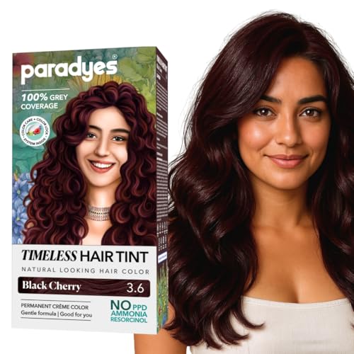 Paradyes Mini Black Cherry Timeless Hair Tint, Permanent Crème Hair Color for Hair, Complete Grey Coverage, Formula Free from PPD, Ammonia, & Resorcinol, 3.6 Black Cherry, 60 GRAM