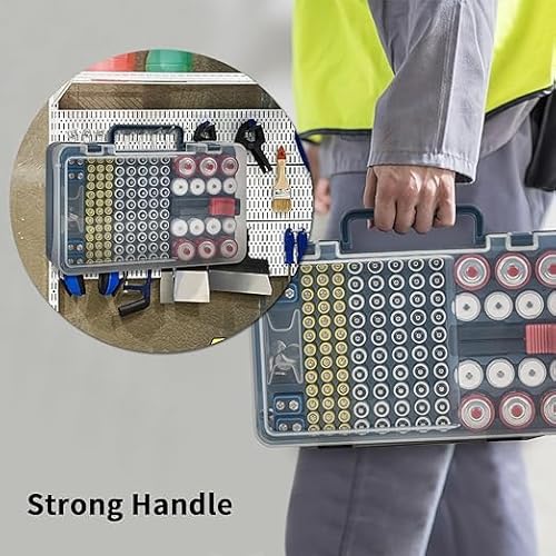 Batterie-Aufbewahrungsbox mit Tester. Batterie-Box für über 120 AA-, AAA-, 9V-, C-, D-, Lithium-, CR2025-, CR1632- und CR2032-Batterien mit Wandmontage-Design, Blau(Batterien nicht enthalten)