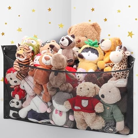 ANROYE Large Corner Stuffed Animal Storage, Kids Plushies Toy Black Wall Hammock for Girls Room, Baby Squishmallow Holder for Nursery, Organizer Idea for Bear Hanging Display Boy Gift Cover