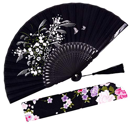 Amajiji Small Folding Hand Fan, 8.27"(21Cm) Chinese Japanese Vintage Bamboo Silk Fans For Party Wedding Dancing Decoration Gift Performance (004) #TOP21