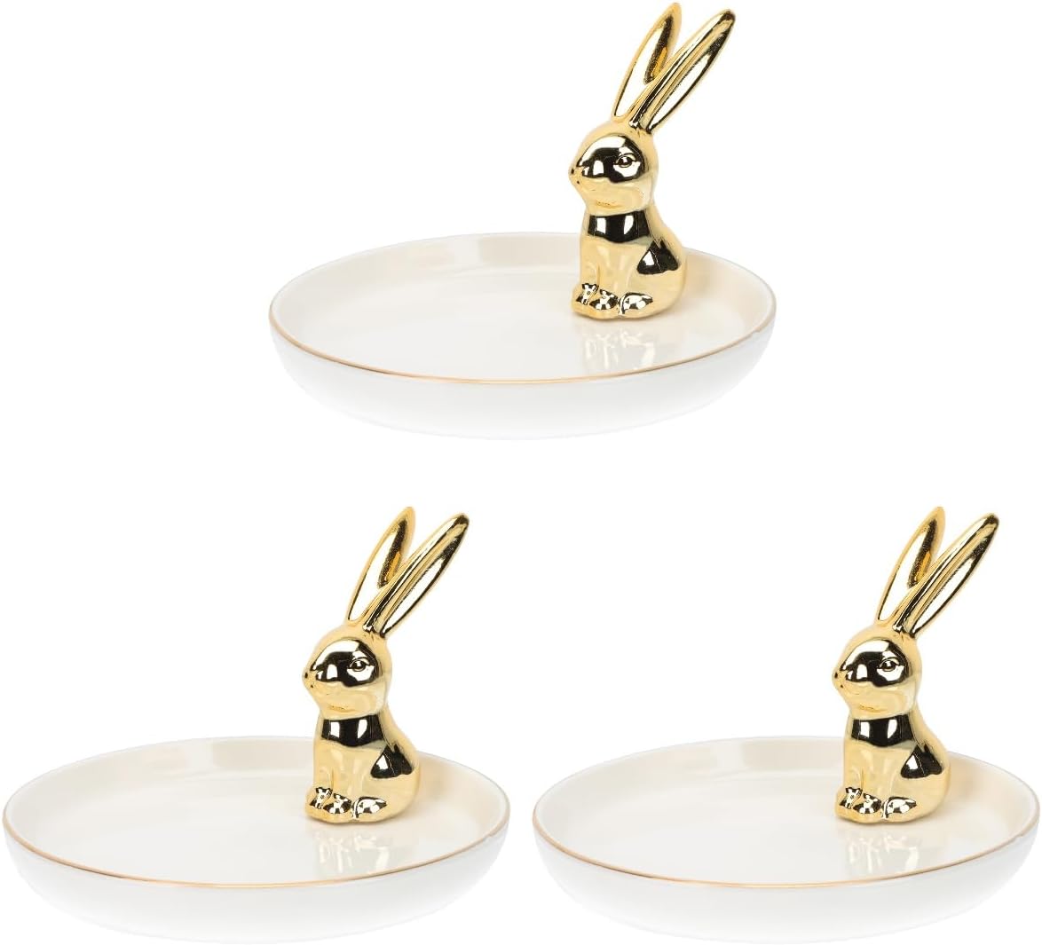 Garneck 3 Pcs Rabbit Ceramic Plate Tabletop Ornament Rabbit Cake Stands Ceramic Sundries Tray Sculpture Stand Bunny Plates Trinket Animal Ring Bracelet s White Dessert