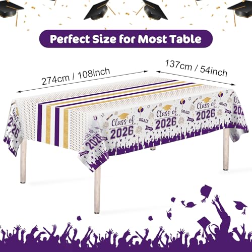 Image of Graduation Decorations Class of 2026 Tablecloth - 3 Pcs Plastic Congrats Grad Table Cloth, Graduation Table Cover for Graduations Party Decorations 2026 and Party Supplies, 54 inchx108 inch (Purple and Gold)