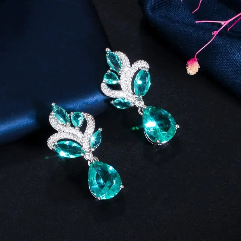 Boucles d'oreilles poire argent anti-allergie zirconium bleu et vert