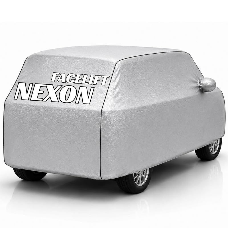 Image of Back-Boo Heavy Waterproof Nexon Facelift Car Cover | Polyester Car Body Covers for Rain & Sun | UV Protection, Dustproof, Scratch Resistant, Windproof, Heat Resistant, Custom Fit - (Silver)