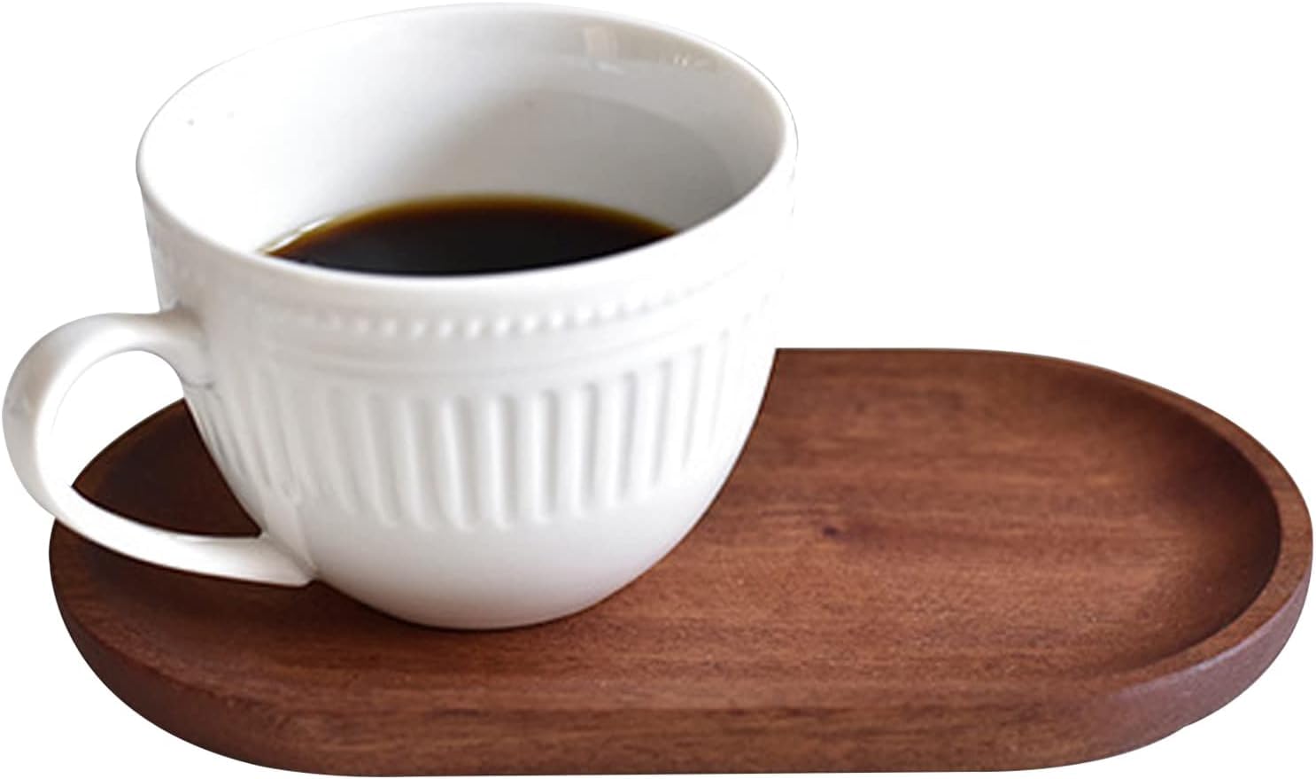Lot de 4 assiettes en bois d'acacia - Plateau de service ovale - Longueur : 18 cm - En bambou bio - Plateau de service - Plateau à thé - Assiettes à dessert - Plateau décoratif pour café, bar