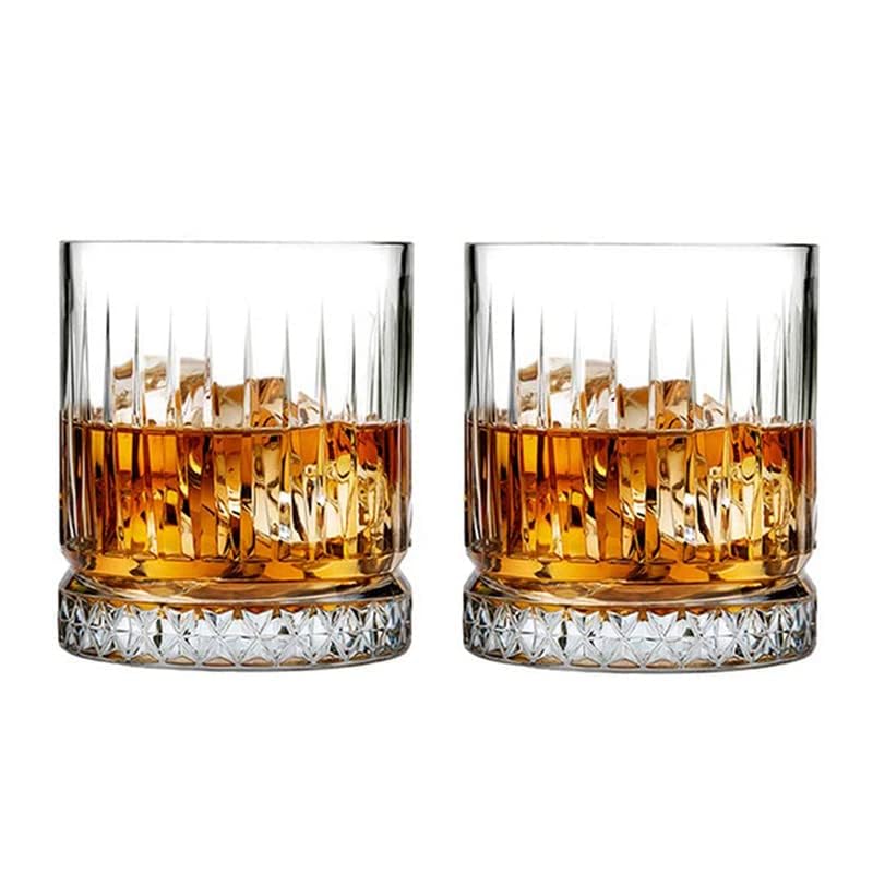 Image of Premium Crystal Whiskey Glass Set of 4, 300 ml Cut Glass Design, Heavy Base Tumbler for Bourbon, Scotch & Cocktails (4, Dark Line)