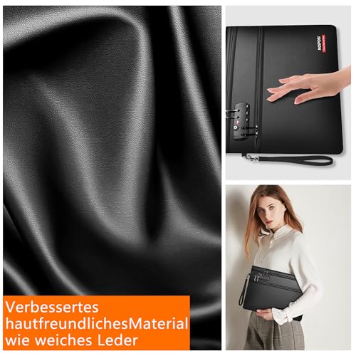 Noiposi 6400℉ Feuerfeste Dokumententasche mit Schloss, 12-lagige Wärmedämmung | Doppeltem Reißverschlussfach Feuerfest Geldtasche für Bargeld,Reisepass,Unterlagen,Wertsachen (Schwarz, 36x26cm)