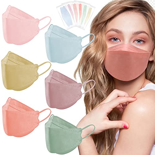 60PCS KF94 Disposable Face Mask Individually Packaged Fish Mouth Type 4-Ply Breathable Mask with Adjustable Nose Daily Use. (Color-B)
