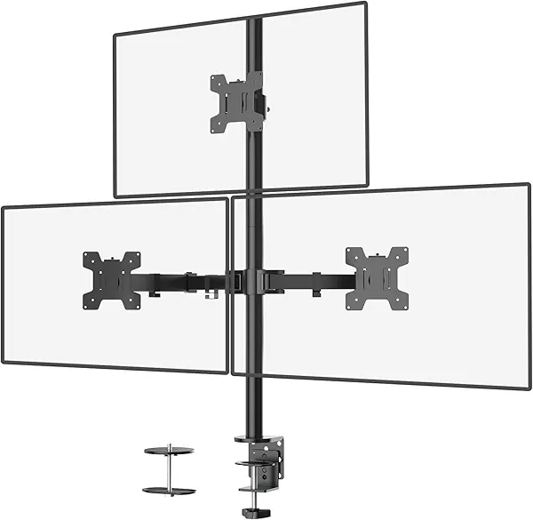 WALI Triple Monitor Mount for 13-27 inch Computer Screens, 3 Monitor Desk Mount, Holds up to 22 lbs, Adjustable Triple Monitors Stand with Swivel Tilt Rotation, 75x75/100x100mm (M003), Black