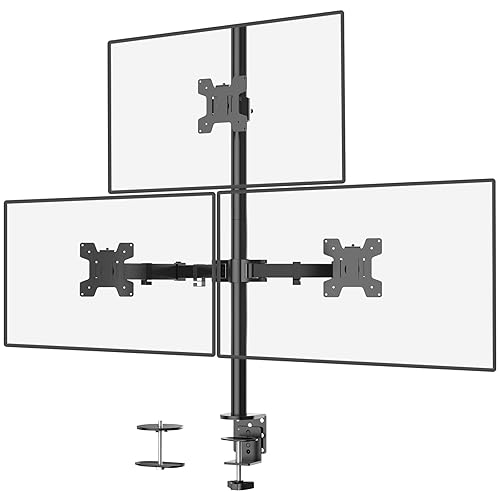 WALI Triple Monitor Desk Mount, Fully Adjustable Three Monitor Stand Fits 3 Screens up to 27 inch, 22 lbs, Weight Capacity per Arm (M003), Black - Adjustable Monitor Arm - Black