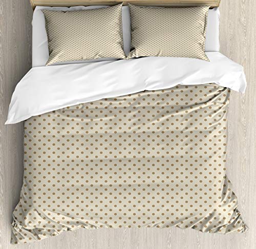 ABAKUHAUS Beige Funda Nórdica, Lunares clásicos Retro Imprimir, Decorativo 3 Piezas con 2 Fundas de Almohada, 230 x 220 cm - 70 x 50 cm, Tan Beige