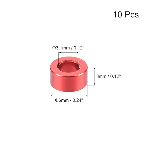 Miniatura 2 de Uxcell - Espaciador redondo de aluminio de 0.122 x 0.236 x 0.118in (IDxODxH) rojo para Drone FPV Quadcopter Racing RC multirotores piezas DIY