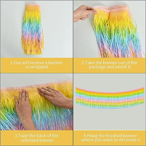 Image of BEISHIDA 3 Packs Metallic Foil Fringe Garland Light Rainbow Wall Hanging Tinsel Fringe Banners for Car Floats Bridal Shower Wedding Birthday Easter Graduation Holiday Party Decoration(30 Feet)
