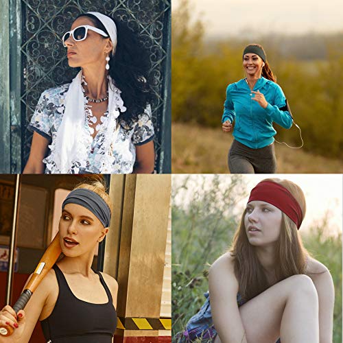 Image of DRESHOW 6 Pack Yoga Sports Headbands for Women Elastic Non-Slip Headbands Running Workout Hair Bands