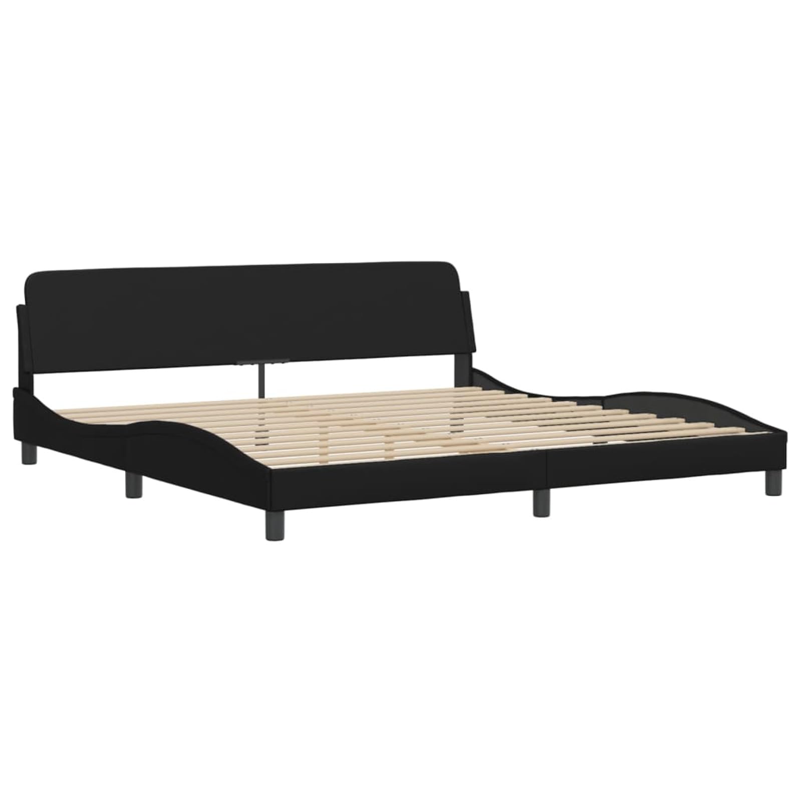 IKAYAA Letto Matrimoniale 200x200 Struttura Letto Imbottita con testiera Telaio con Rete a Doghe in Legno e Similpelle-Nero-200 x 200 cm