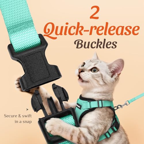 Image of Dooradar Cat Harness and Leash Set, Escape Proof Safe Adjustable Kitten Vest Harnesses for Walking, Easy Control Soft Breathable Mesh Jacket with Reflective Strips for Cats, Green, XS