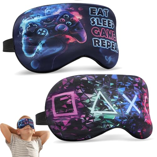 2 Pcs Boys Sleep Eye Mask Guys Blackout Sleeping Silk Mask for Kids Adult Childrens Travel Eye Mask Eye Cover Blindfold for Game (2 Pcs Game Mask - Style 6)