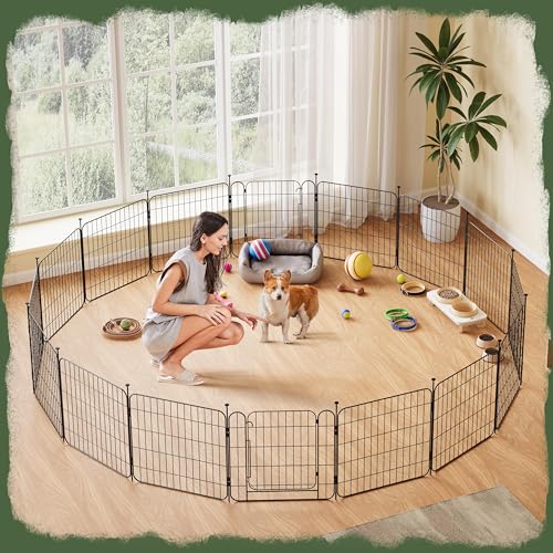 Image of Yaheetech 24in 16-Panel Expandable Dog Playpen for Puppy /Small Animals | Durable Metal Frame, Safety Lock Door, Floor Protectors, No-Tool Assembly, Foldable Portable for Indoor Yard RV Camping