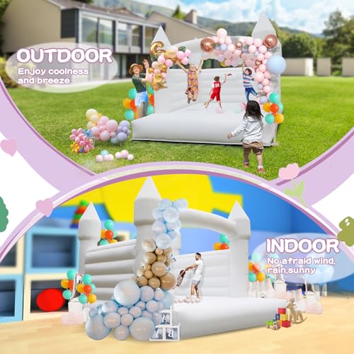 14FT PVC White Bounce House, Inflatable Bouncer for Kids, 3 in 1 Jumper Bounce House Bouncy Castle for Kids, Indoor & Outdoor, Party, with 750W Blower, Balloon, 2 Basketball Set (White, 14FT) - Image 7