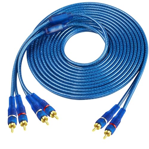 MAYWILLA RCA Car Audio Y Splitter Cable 2 Channel to 4 Channel RCA Car Audio Interconnect Cable 2 Male to 4 Male Gold Plated Twisted Pair Adapter Cord OFC Full Shielded with Noise Reduction (5M)