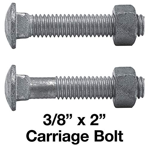 Image of Carriage Bolts 3 /8-16 x 2: w /Nuts Galvanized Bulk Carriage Bolt ~ Coarse Thread (2 inches Long) (100 Pieces) - Chain Link Fence Carriage Bolt w /Nuts
